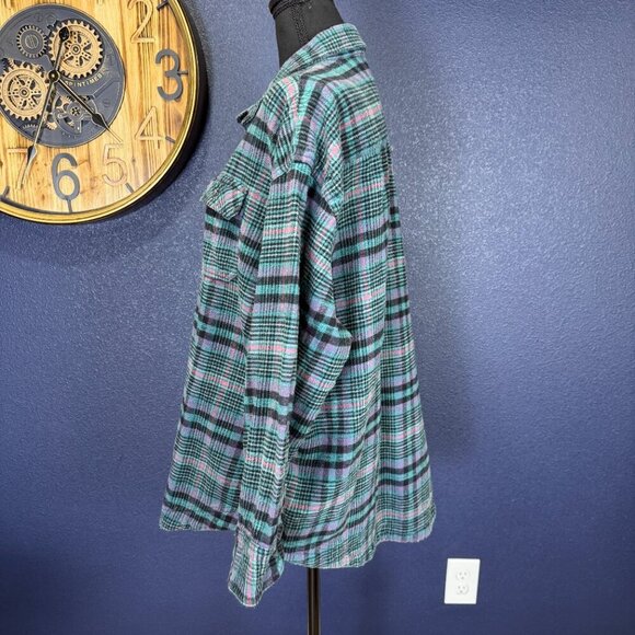 Urban Outfitters BDG Oversized Teal and Purple Plaid Flannel, Medium - Picture 5 of 9